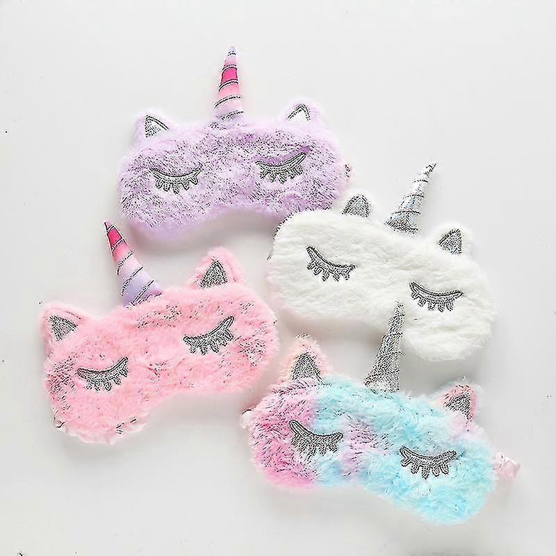 Masque Licorne Mignon Moelleux Animal Eye Mask Soft Peluche Masque pour les Yeux avec Dos en Soie