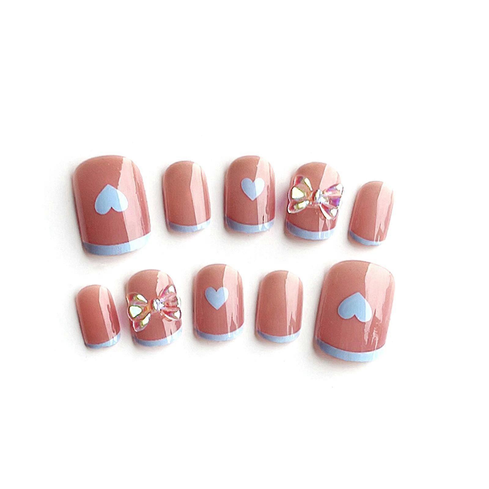 24pcs Removable Bow Jelly Nail Piece Adhesive Cute Manicure Patch False Nails