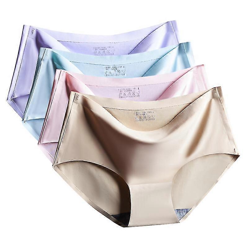 4PCS الجليد الحرير سلس السيدات الملابس الداخلية مثير منتصف الخصر دنة القطن ملخصات الأرجواني البيج الأزرق الوردي