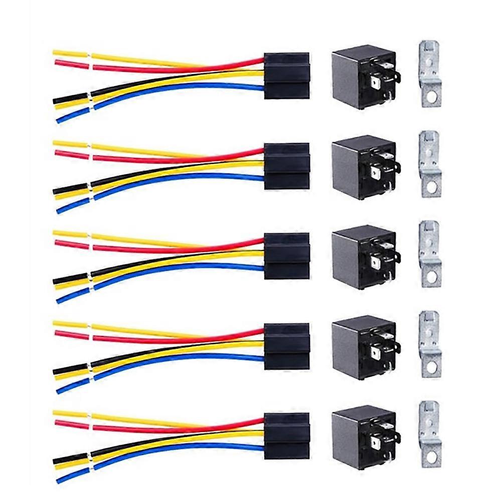 JD1914 5Pcs 5-Pin Auto Car Vehicle 12V 40A Relay Base Socket Control Wire Set