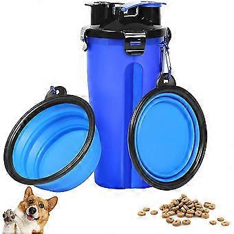 Leakproof Portable Travel 2-in-1 Food, Dog Water Bottle With 2 Folding Bowls