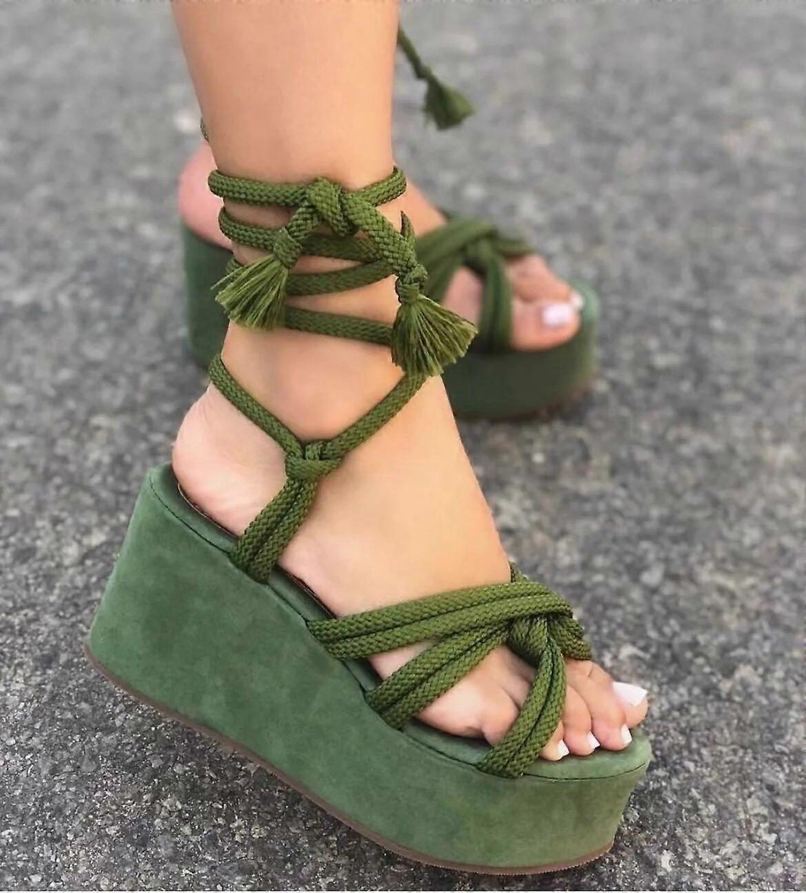 2024 new model Platform Wedge Strappy Sandals Women Fashion Round Toe Cross Tied Height Increase Open Toe Women Sandals 2023