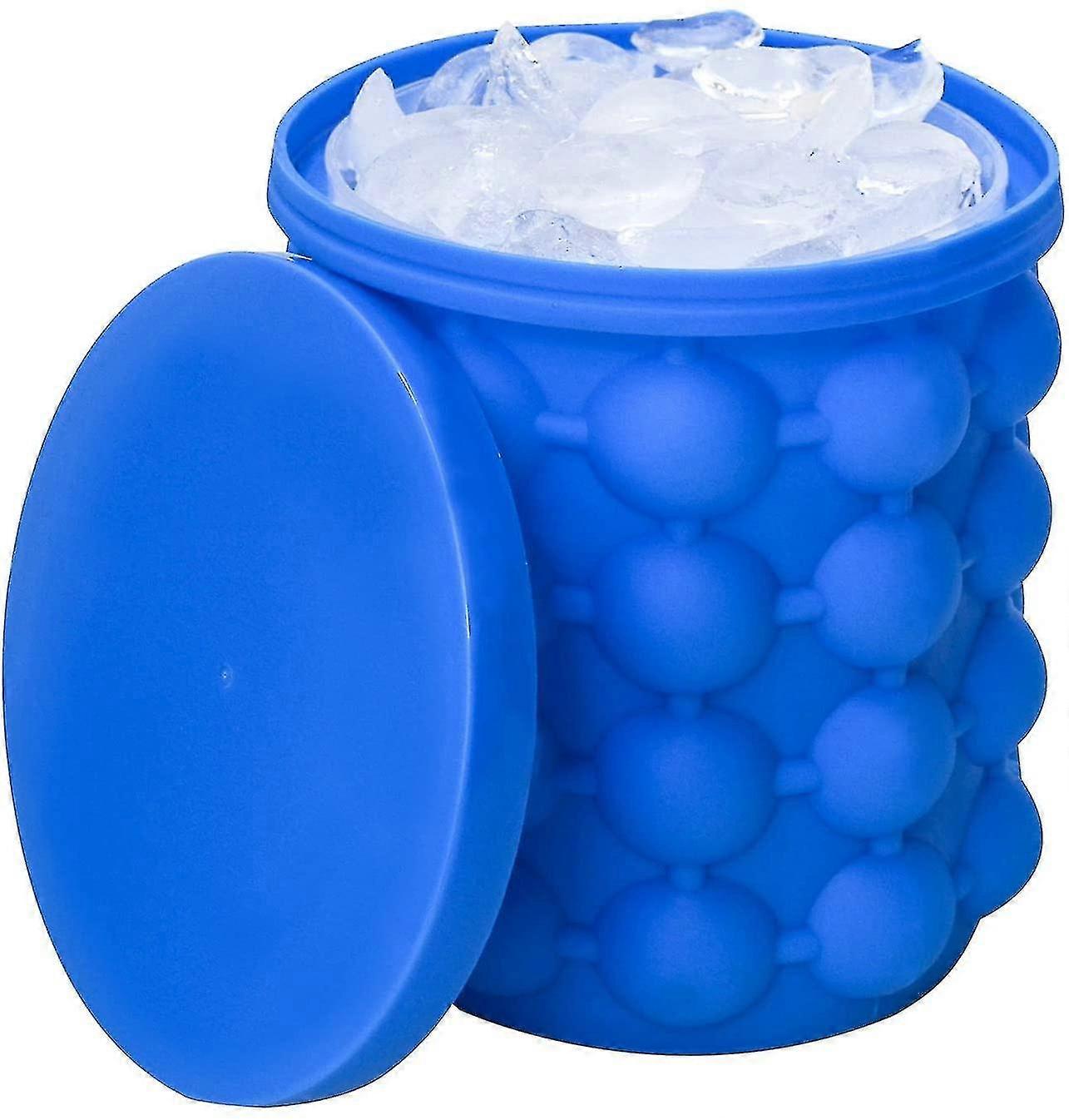 Ice Cube Mold Ice Trays, Large Silicone Ice Bucket, (2 In 1) Ice Cube Maker, Round,portable (dark Blue)