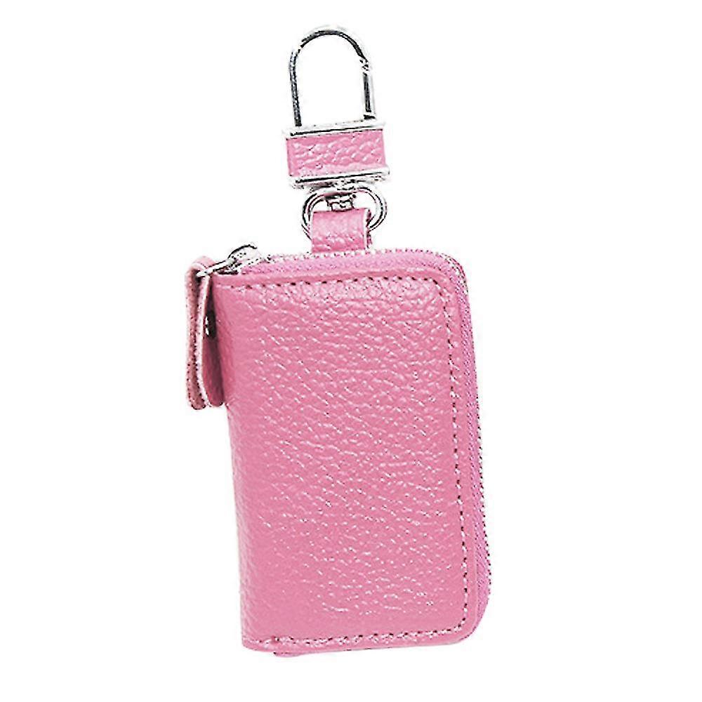 Leather Car Key Chain With Coin Box And Metal Hook - Key Ring, Wallet, And Zipper Pocket For Keyless Entry