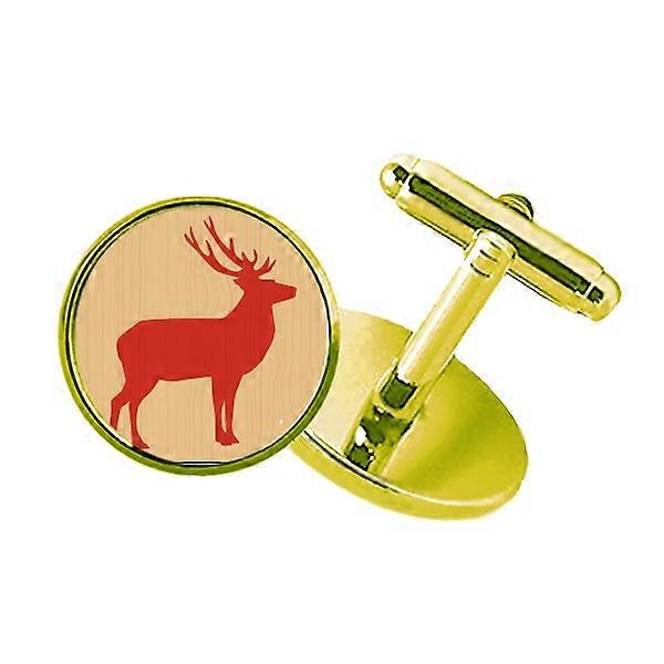 鹿の動物レッドウッド穀物スタッズビジネスメタルカフリンクスゴールデン