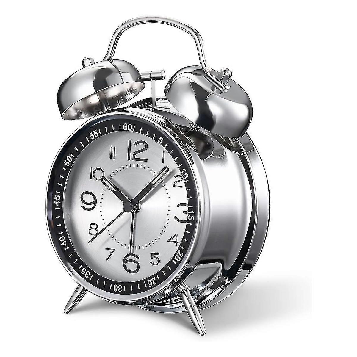 4 Inch Retro Loud Alarm Clock Silent Non-ticking Quartz With Backlight, Twin Bell Alarm Clocks For