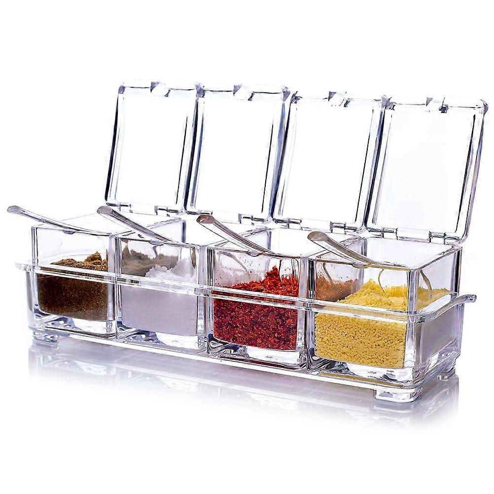 Four in One Waterproof and Moisture Proof Clear Seasoning Storage Container with Spoons