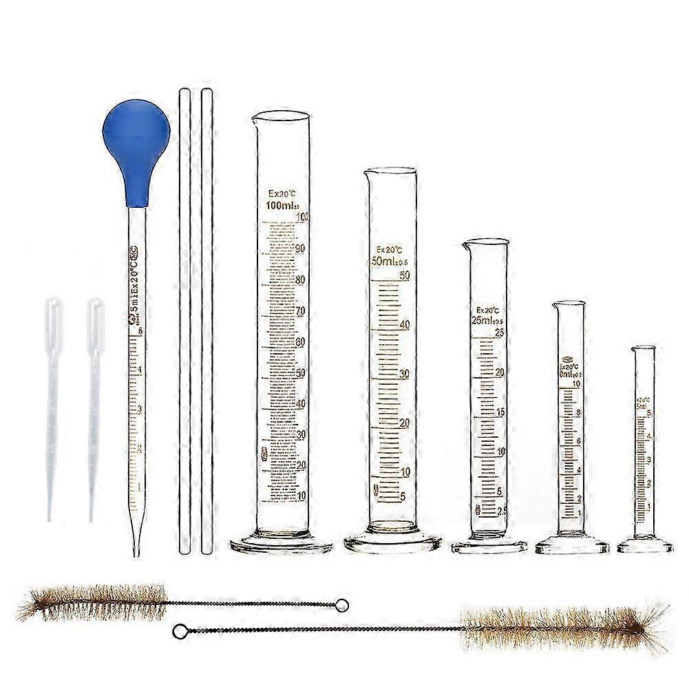 Graduated Cylinder Set,Borosilicate Glass Measuring Cylinders in with Pipettes/ Rods/Clean Brush