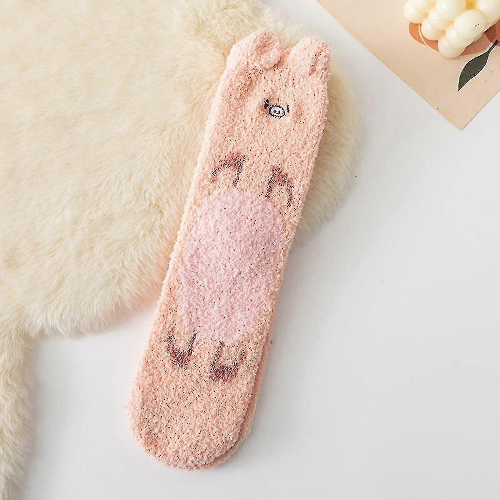 Lovely Frog Socks Autumn And Winter Plush Thickened Warm Middle Tube Animals Socks Cat Panda Sleeping Socks Home Floor Socks