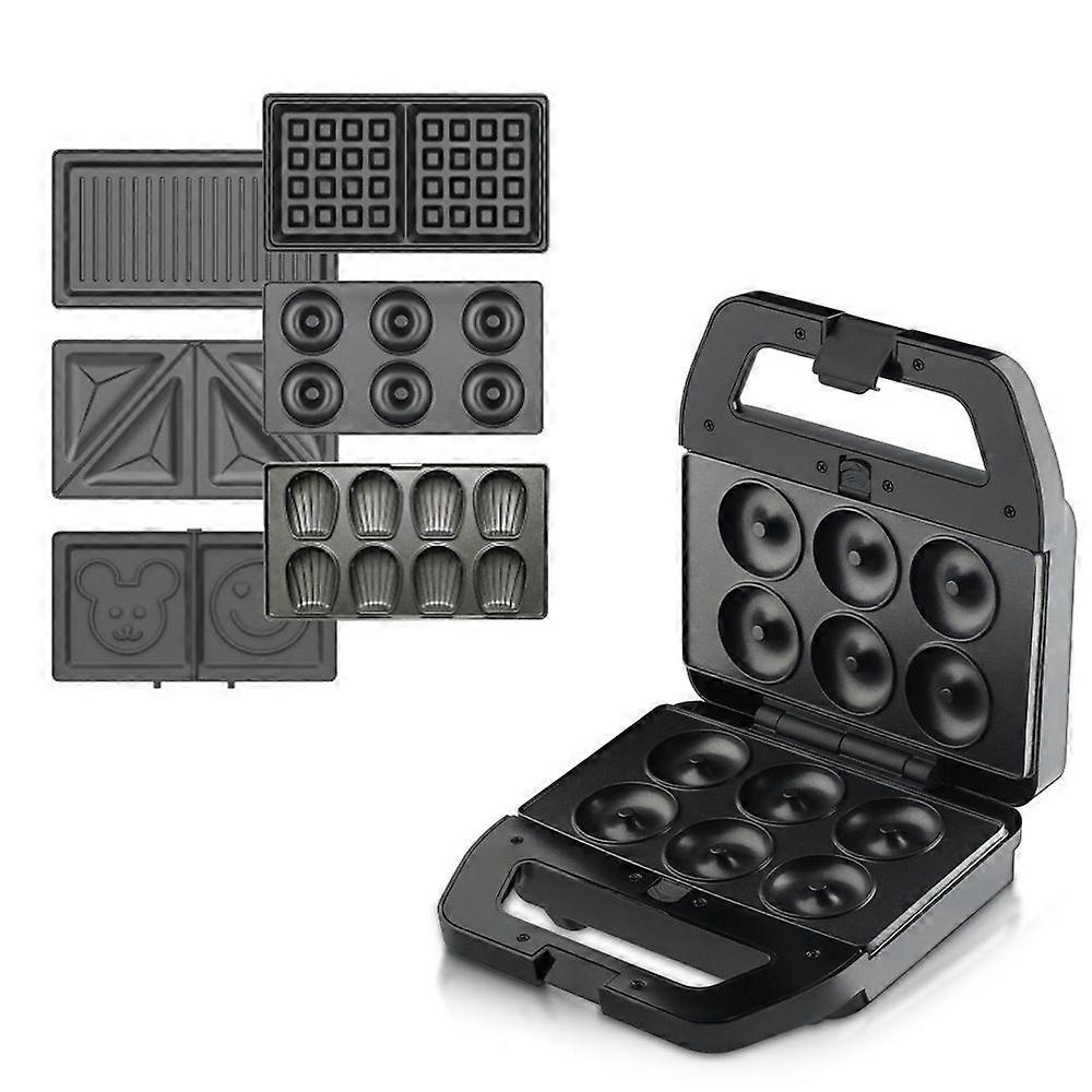 6 in 1 Electric Sandwich Maker Breakfast Machine with 6-set Removable Non-stick Plates Double-Sided Heating Waffle Maker Donut   Maker Panini Press Gr