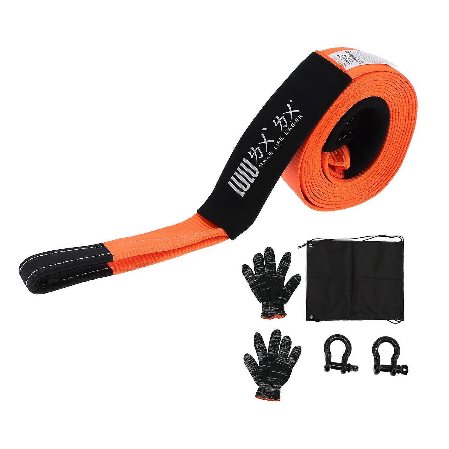 Towing Rope Polyester Material Thicken Tow Strap Shackle Fixed Traction Accessories 12 TonsOrange