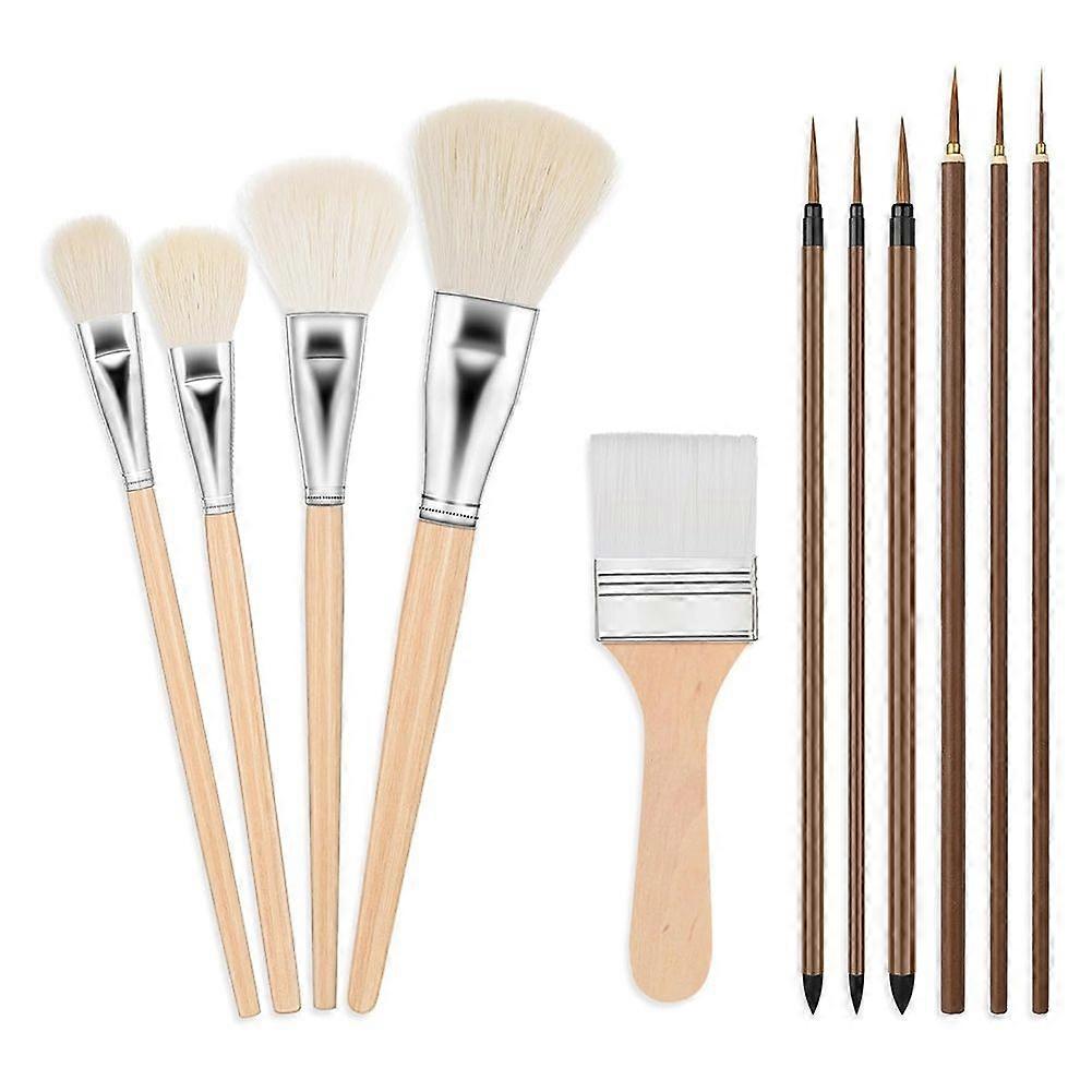 11 Pieces Pottery Glaze Tools Different Shapes Wooden Ceramic Brushes Ceramic Brush Set for Student