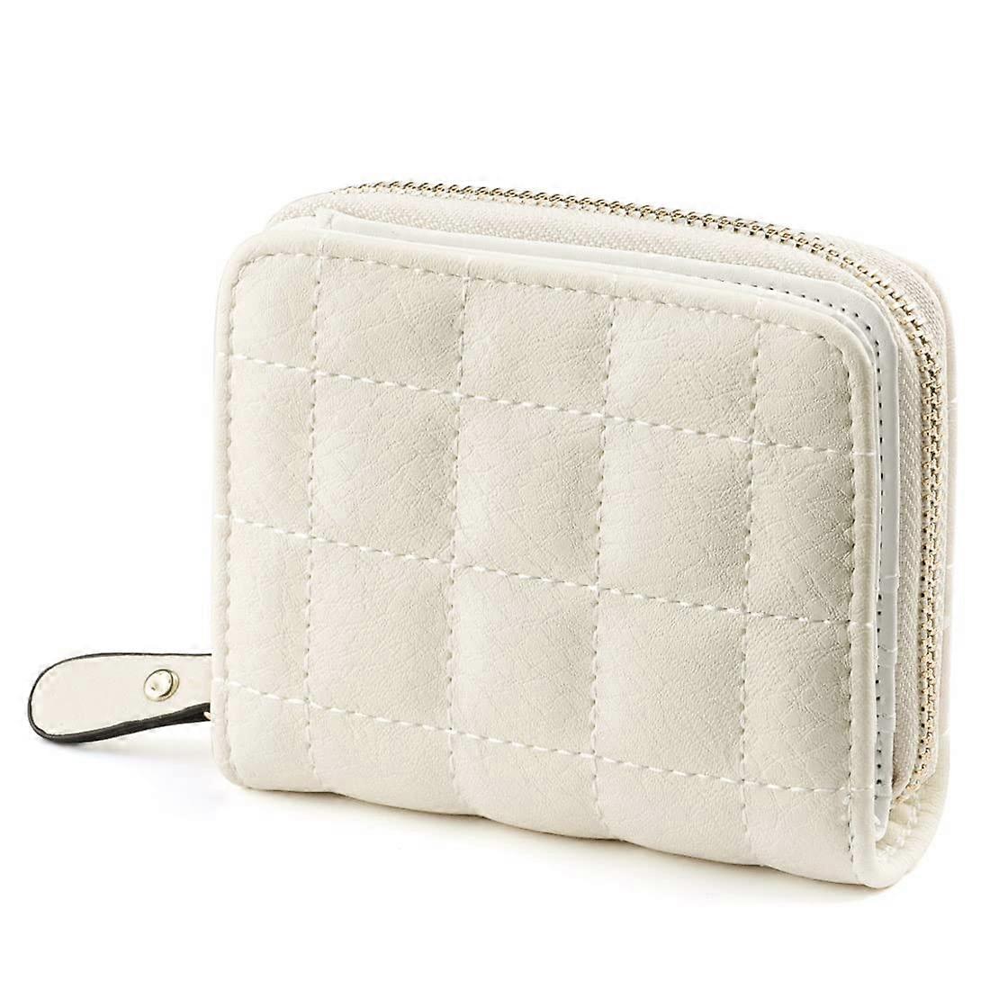 Small White Zipper Coin Wallet With Card Holder For Ladies Card Slots Coin Pouch