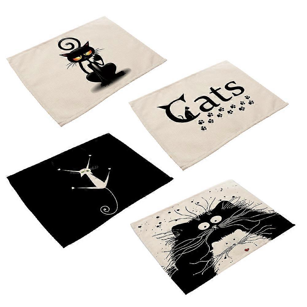 4ピースの耐熱性、滑り止め、破れ防止の洗濯可能な子供用食器パッド、家族のダイニングテーブルに適しています42 x 32 cm(猫)