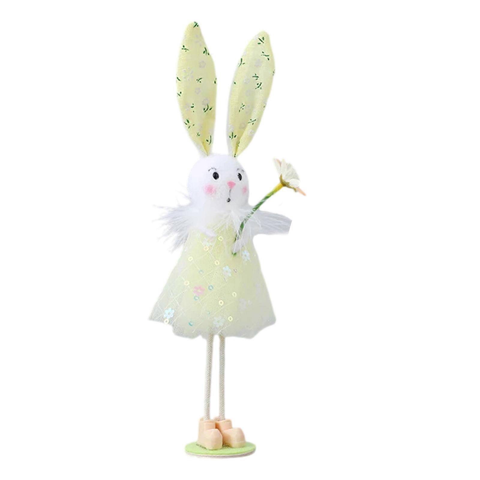 Handmade Spring Rabbit Ornamentation Rabbit Figure Feature Elegant Yarn Skirt And Realistic Detail For Festival Decors Yellow