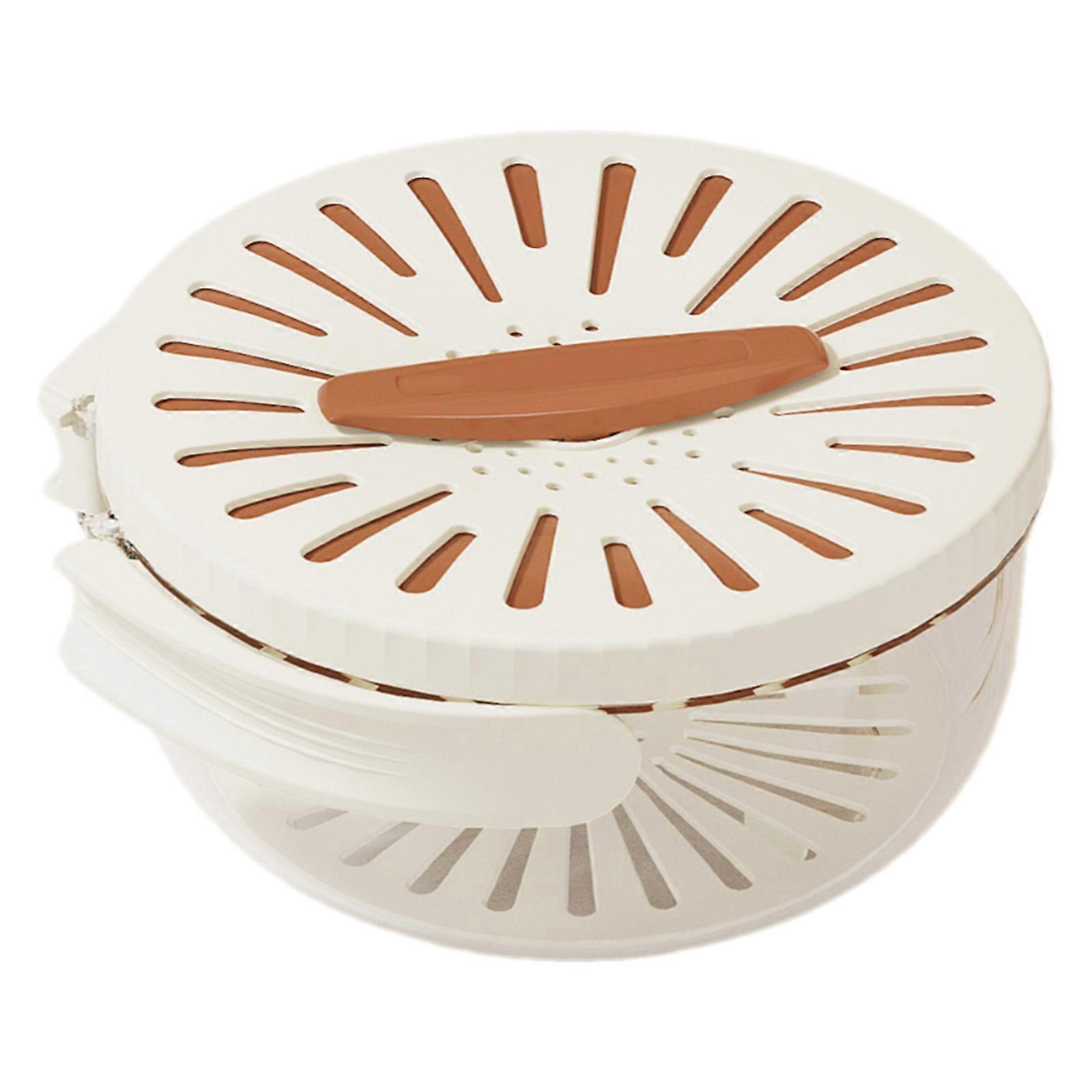 Double-Layer Drain Basket with Cover Practical Vegetable Fruit Washing Basket Practical Foldable Handle Salad Spinner  brown