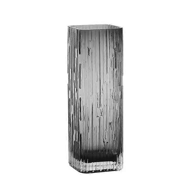 Modern Simple Gray Glass Square Vase, Crystal Stem Vase, Suitable for Home Decoration