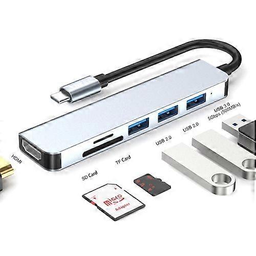 ZRUXE HB-242 Hat-Prince 6 in 1 Type-C to 4K HDMI Docking Station Adapter USB-C Hub SD/TF Card Reader
