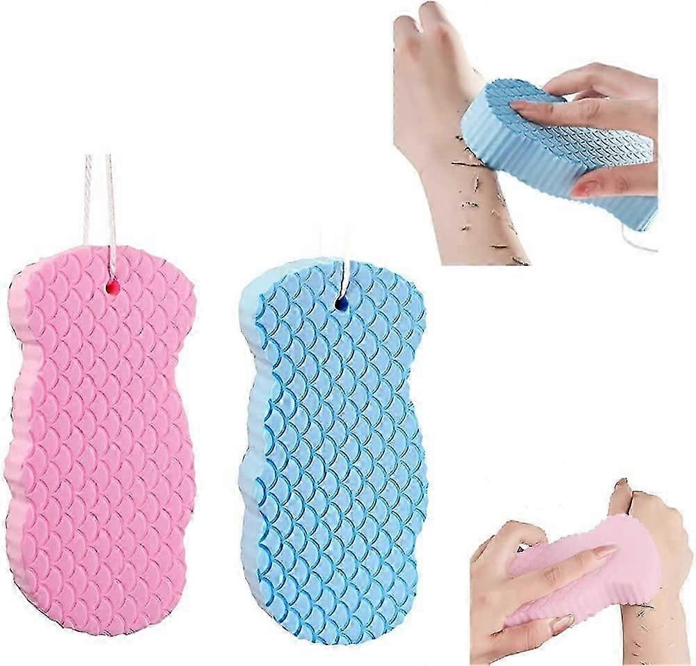 Exfoliating Bath Sponge, 2 Dead Skin Sponges, Ultra Soft Bath Sponge, Reusable (Pink + Blue)