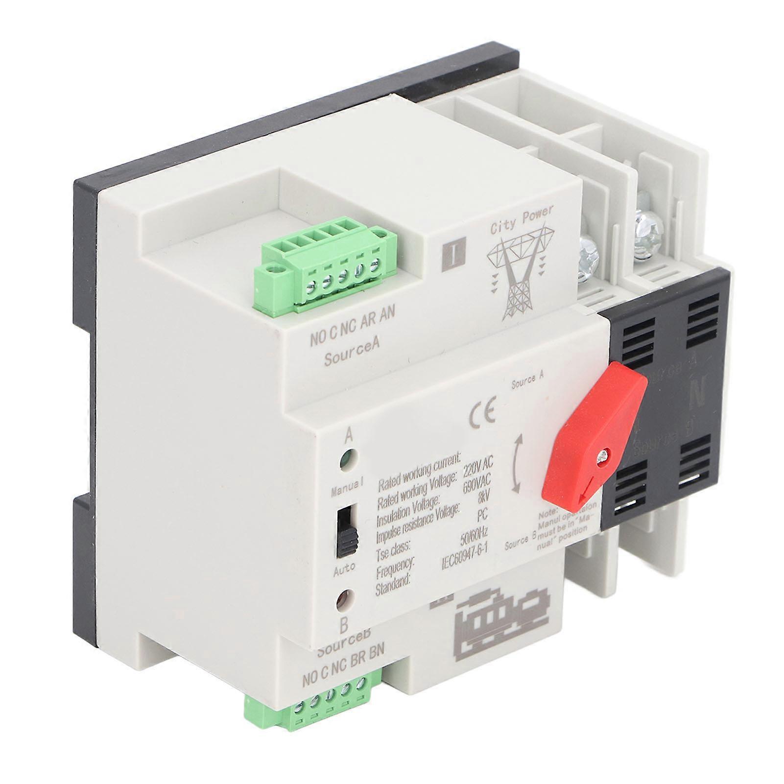 CYDT Dual Power Automatic Transfer Switch 2P Millisecond Fast Switching Timing Controller Ac220V Rail Type Ats Mains To Motor 63A