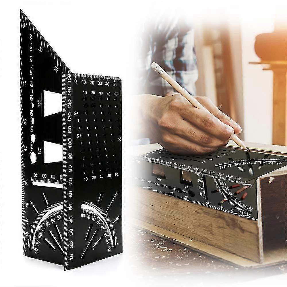 Aluminum Alloy Woodworking Square Size Measure Ruler, welltop 3D Mitre Angle Measuring Tool, Multifunctional 45/90 Degree Angle T Ruler Gauge, for Thr