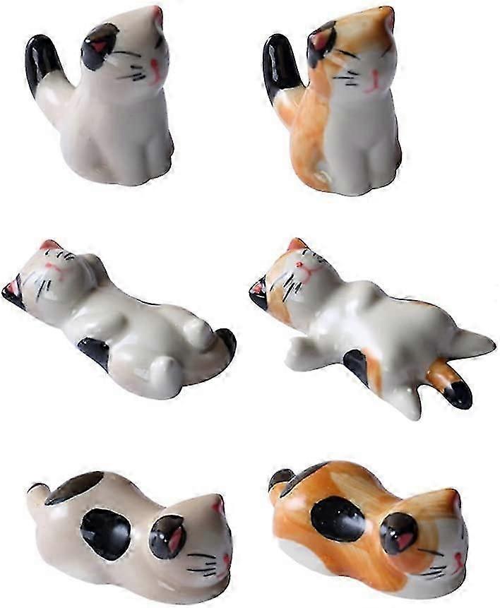 6PCS Keramik Essstäbchen RestSpoon Gabelmesserhalter - Niedliche Katze