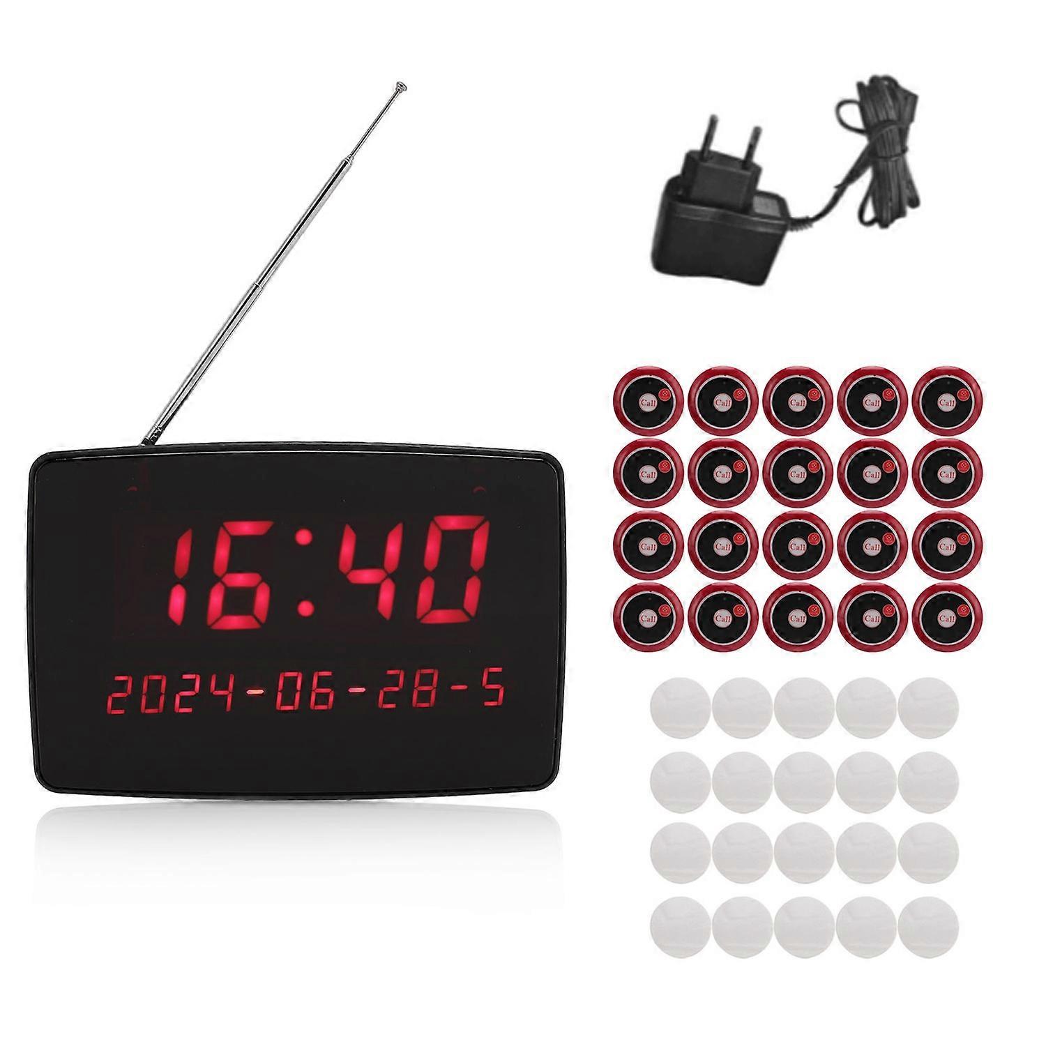 Restaurant Wireless Calling System IPX4 Waterproof 20 Button Transmitter and 1 Digital Display Recei