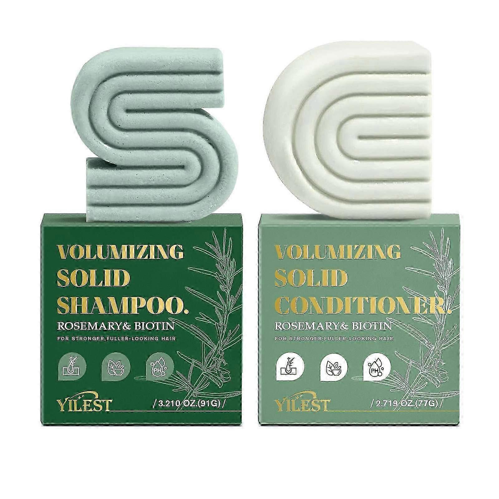 Rosemary/Rice & Biotin Shampoo and Conditioner Bar Set pre rednúce vlasy - Volume Shampoo Bar & Conditioner Bar pre mužov a ženy, zahusťovanie vlasov