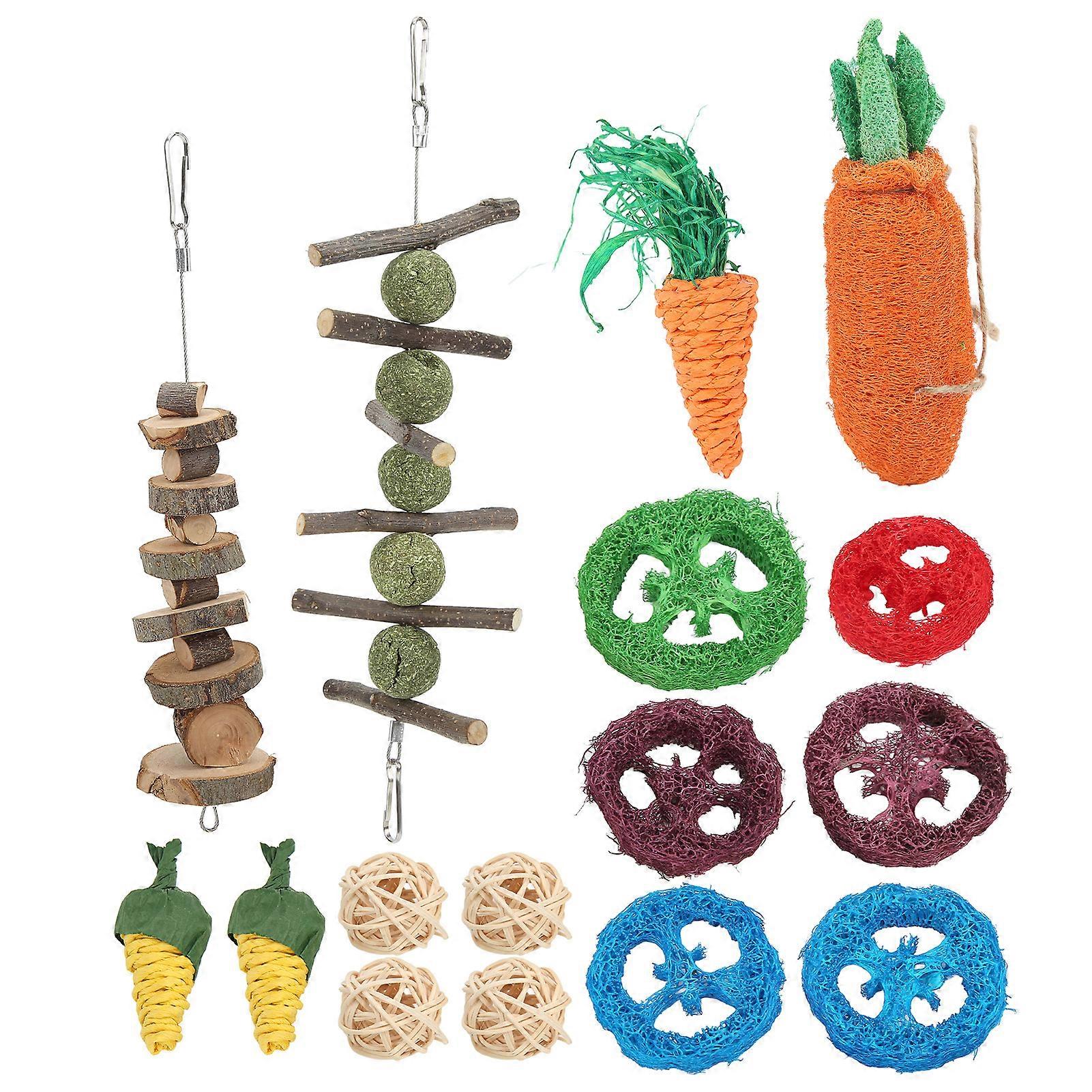 Rabbits Chew Toys Grass Ball Rattan Loofah Carrot String Ball for Hamsters Chinchillas Guinea Pigs Teeth Grinding 100% Natural