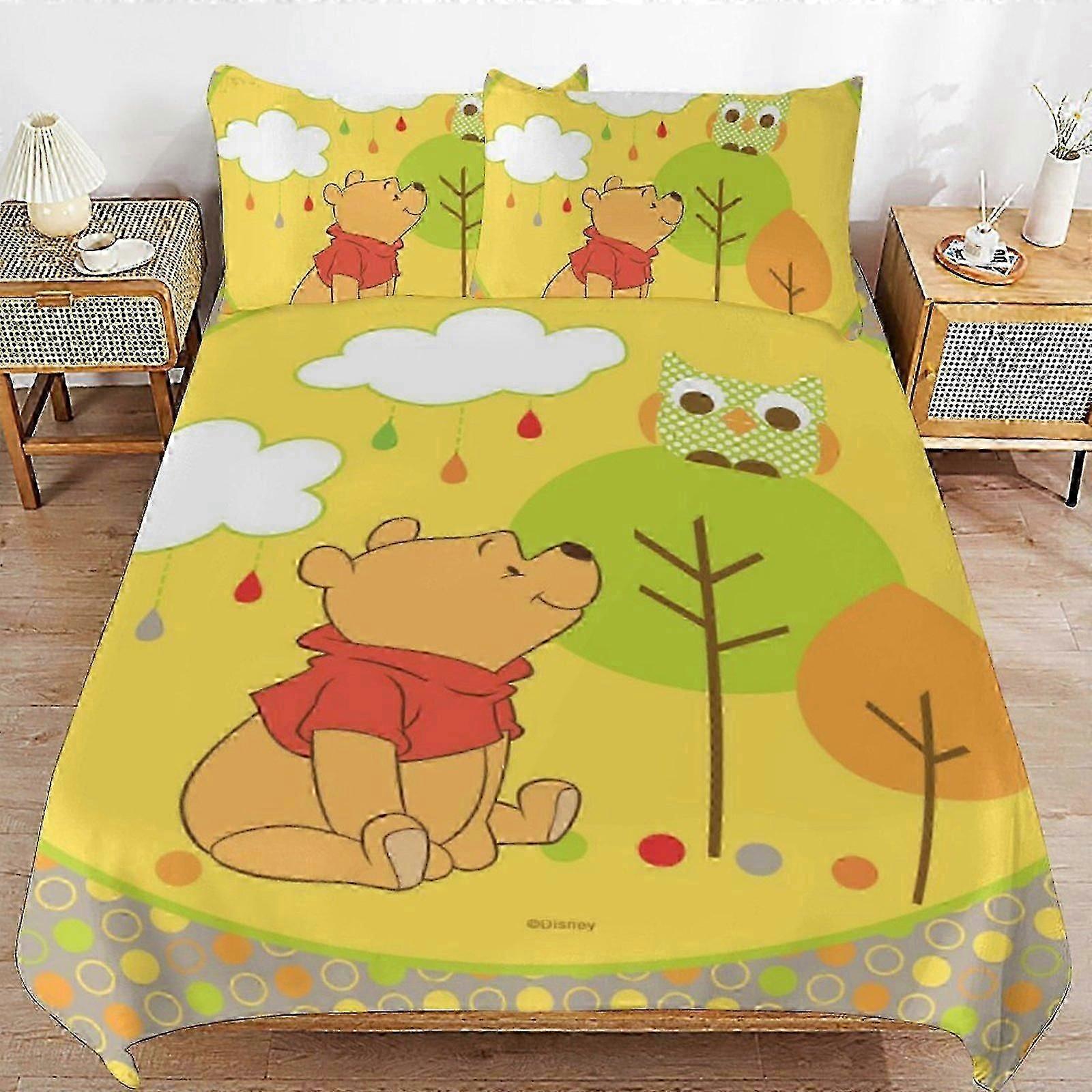 v213 Lakan Nalle Puh Säng Påslakan Microfiber Sängkläder Se3D-tryckt Lättviktstäcke i 3 delar Se, Ger dig vad (1 Påslakan och 2