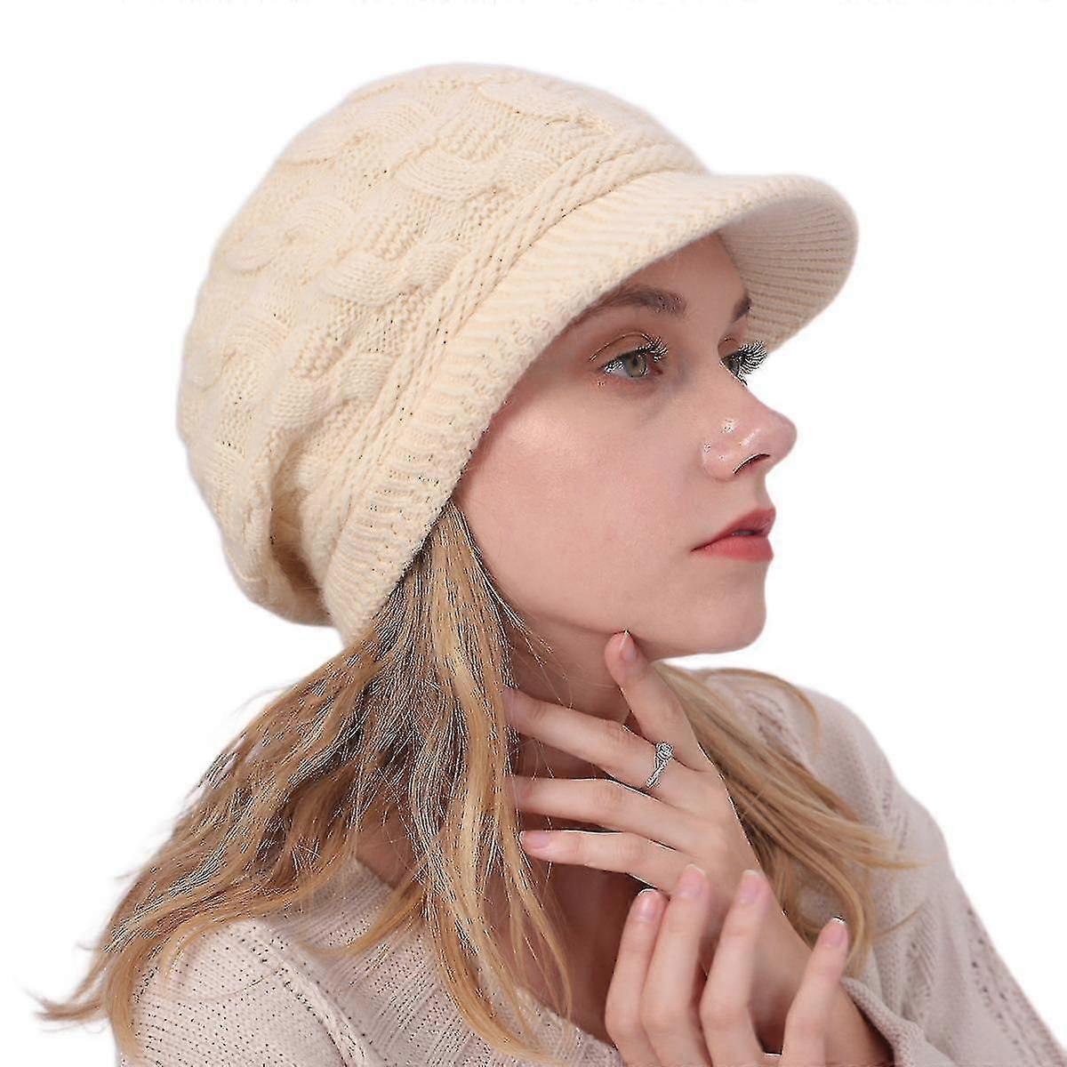 Womens Winter Beanie Hat Warm Knitted Slouchy Wool Hats Cap With Visor High Quality Dxldv
