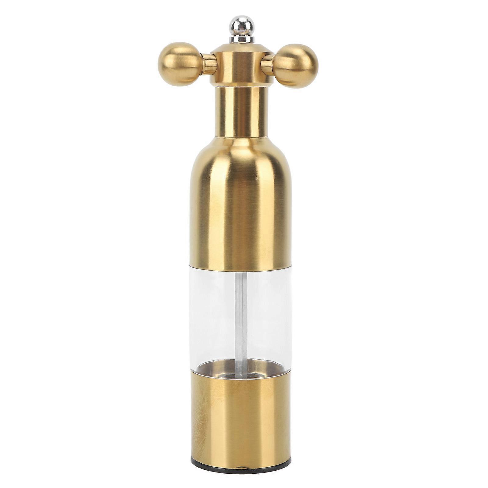 Professional Refillable Ceramic Pepper Mill, Adjustable Manual Salt Grinder for Kitchen, Gold, Size L