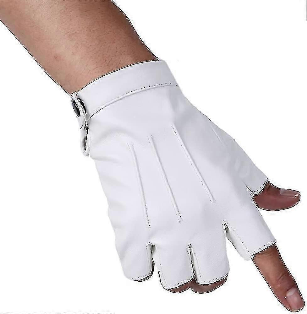 Men Pu Leather Punk Half Finger Snap Performance Gloves