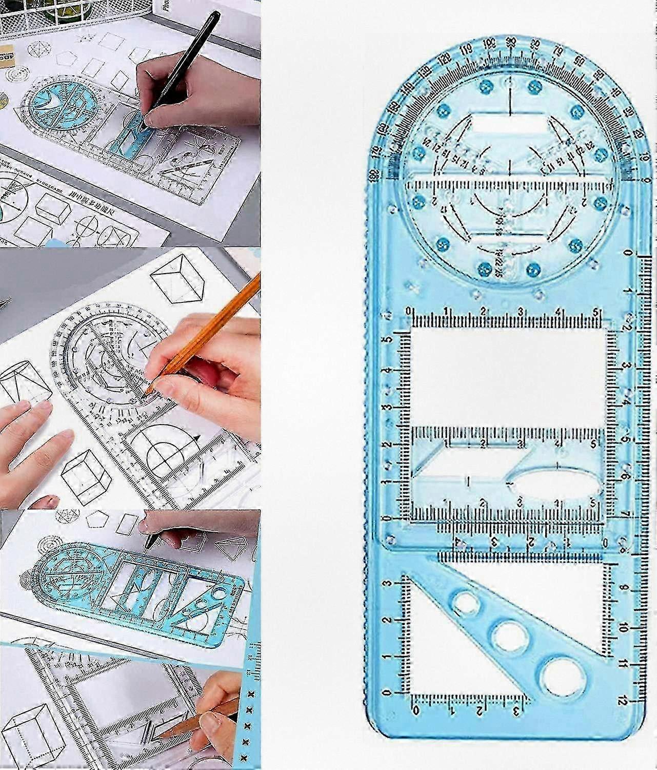 Multifunctional Math Geometry Ruler, Drafting Measuring Tool, Drawing Template for School and Office Use