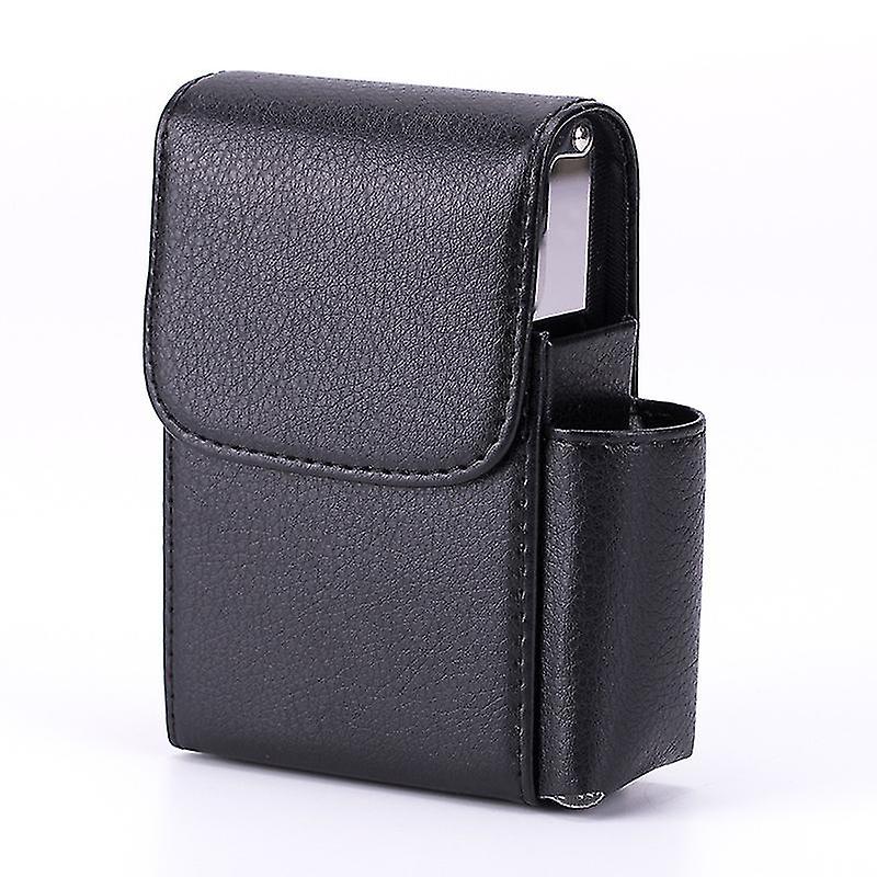 Pu Leather Sliding Cigarette Box Case Stainless Steel Cigarette Case With Lighter Holder And Belt Loop For Men