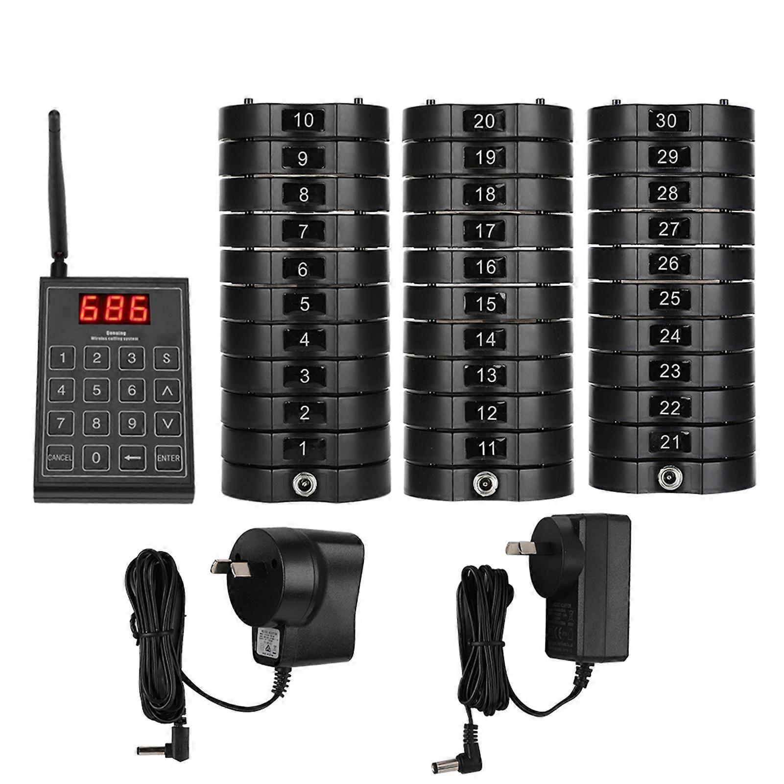 Restaurant Wireless Calling System Queuing Buzzer with 30pcs Coaster Pagers and A Keypad 100‑240V