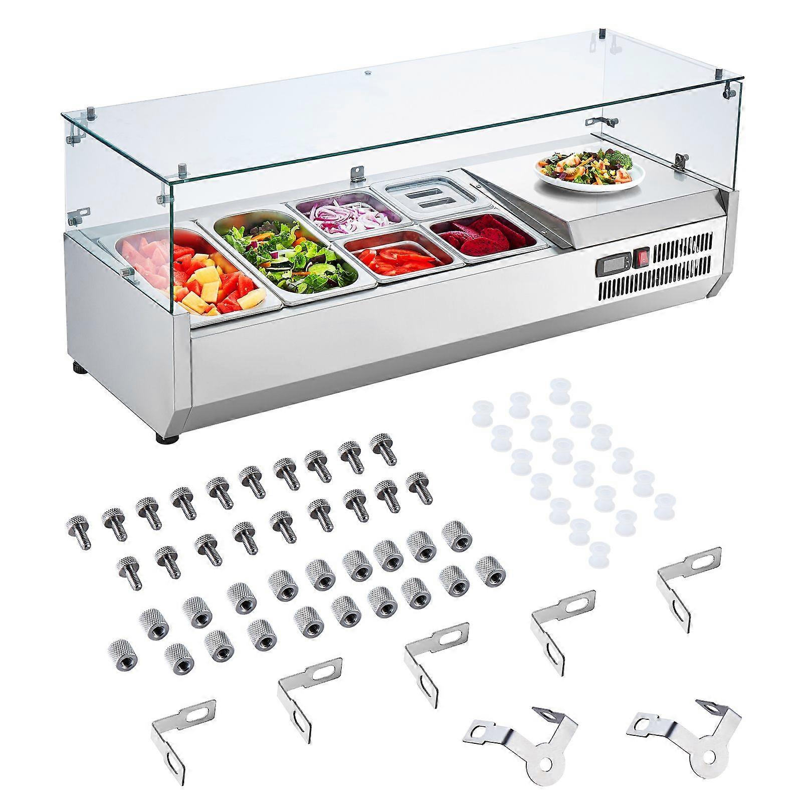 Σταθμός προετοιμασίας καρυκευμάτων ψυγείου, σταθμός καρυκευμάτων ψυγείου πάγκου 140 W, με 2 1/3 τηγάνια &; 4 1/6 τηγάνια, ανοξείδωτο σώμα 304