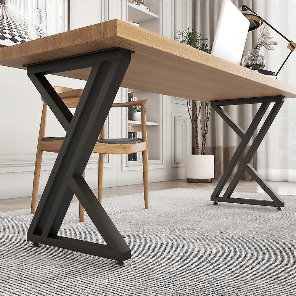 Metal Table Legs 28 Inch, Industrial Modern High Table Bases, Black Triangle Shape, Set of 2, Compatible with Benches