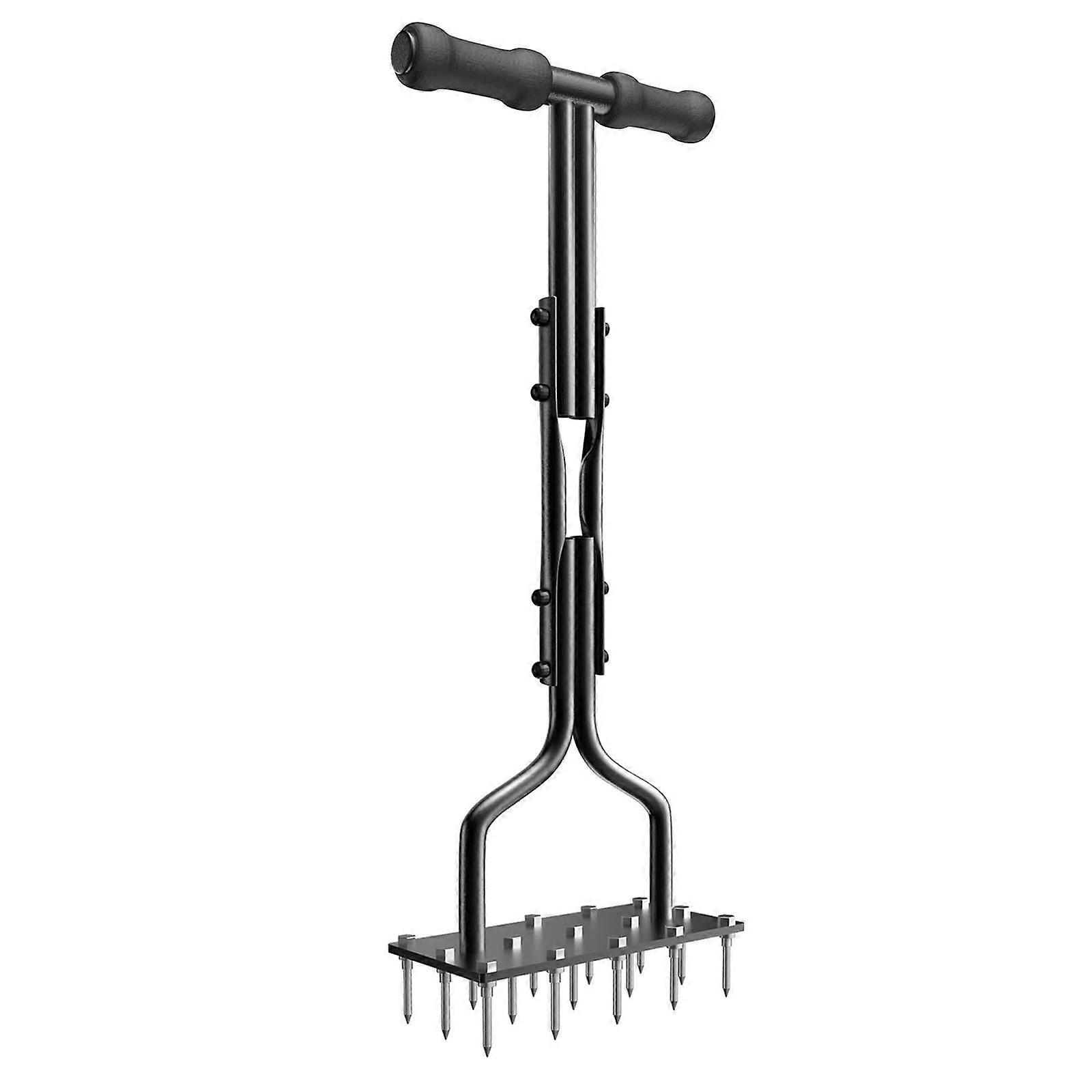 Lawn Spikes Aerator, T-Handle, Manual Dethatching and Soil Aerating Tool with 15 Iron Spikes, 38Inches