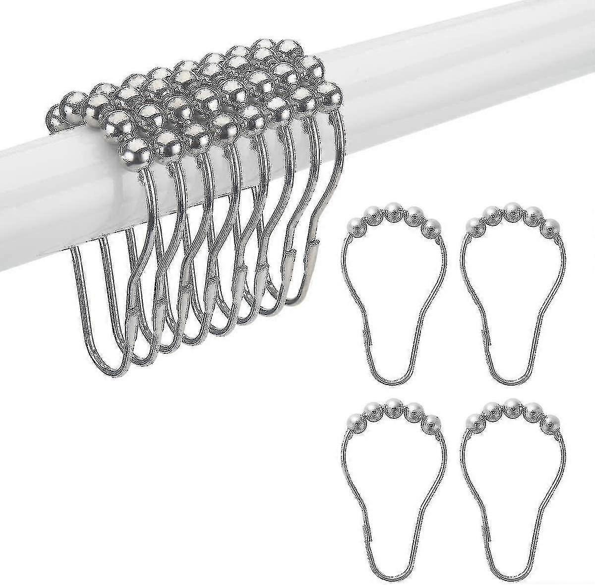 Durable Metal Shower Curtain Hooks and Rings - 12 Pack Rust-Resistant Bathroom Accessories with Smooth Glide Design
