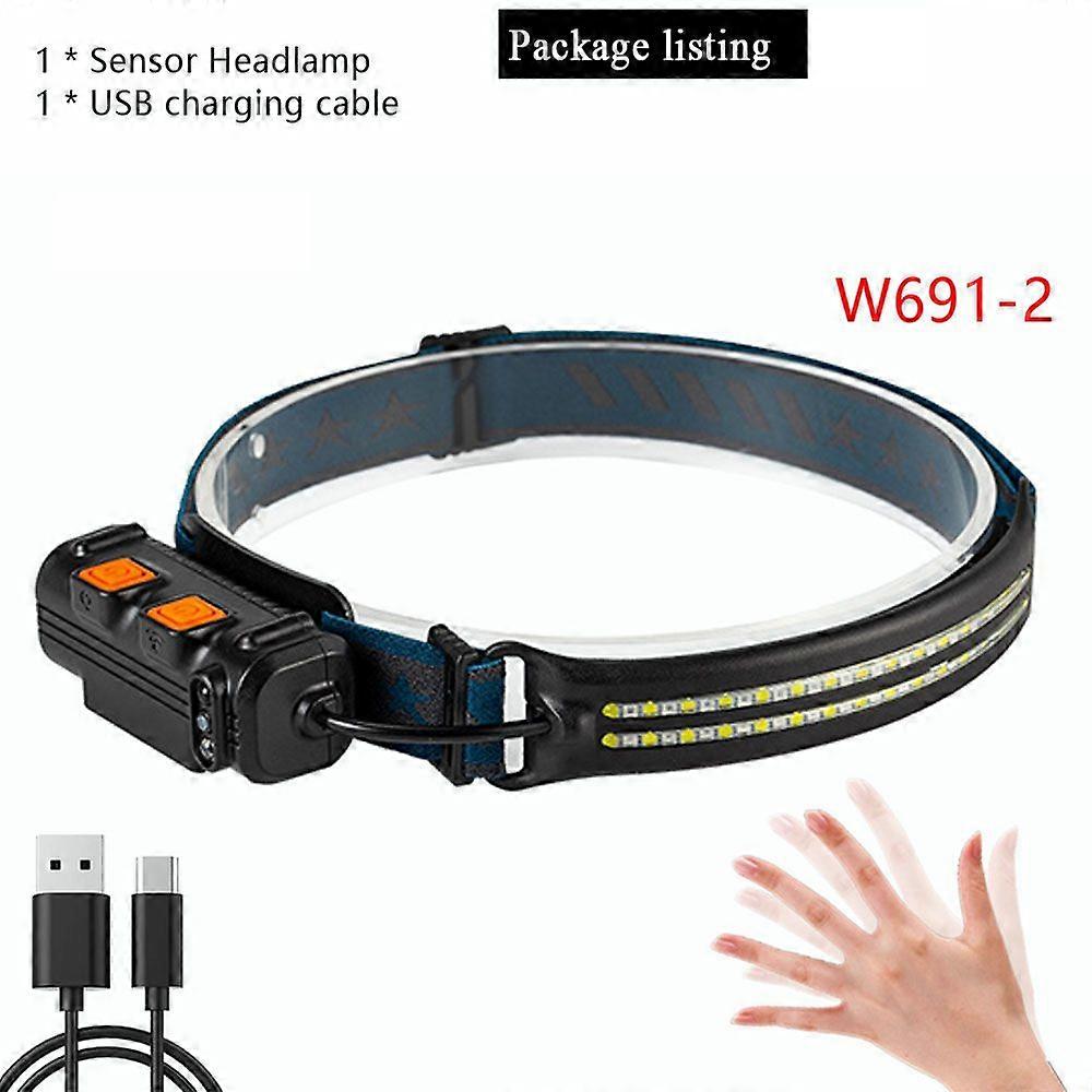 New multi-function sensor LED+COB zoomable multi light source strong flashlight outdoor patrol fishing headlamp