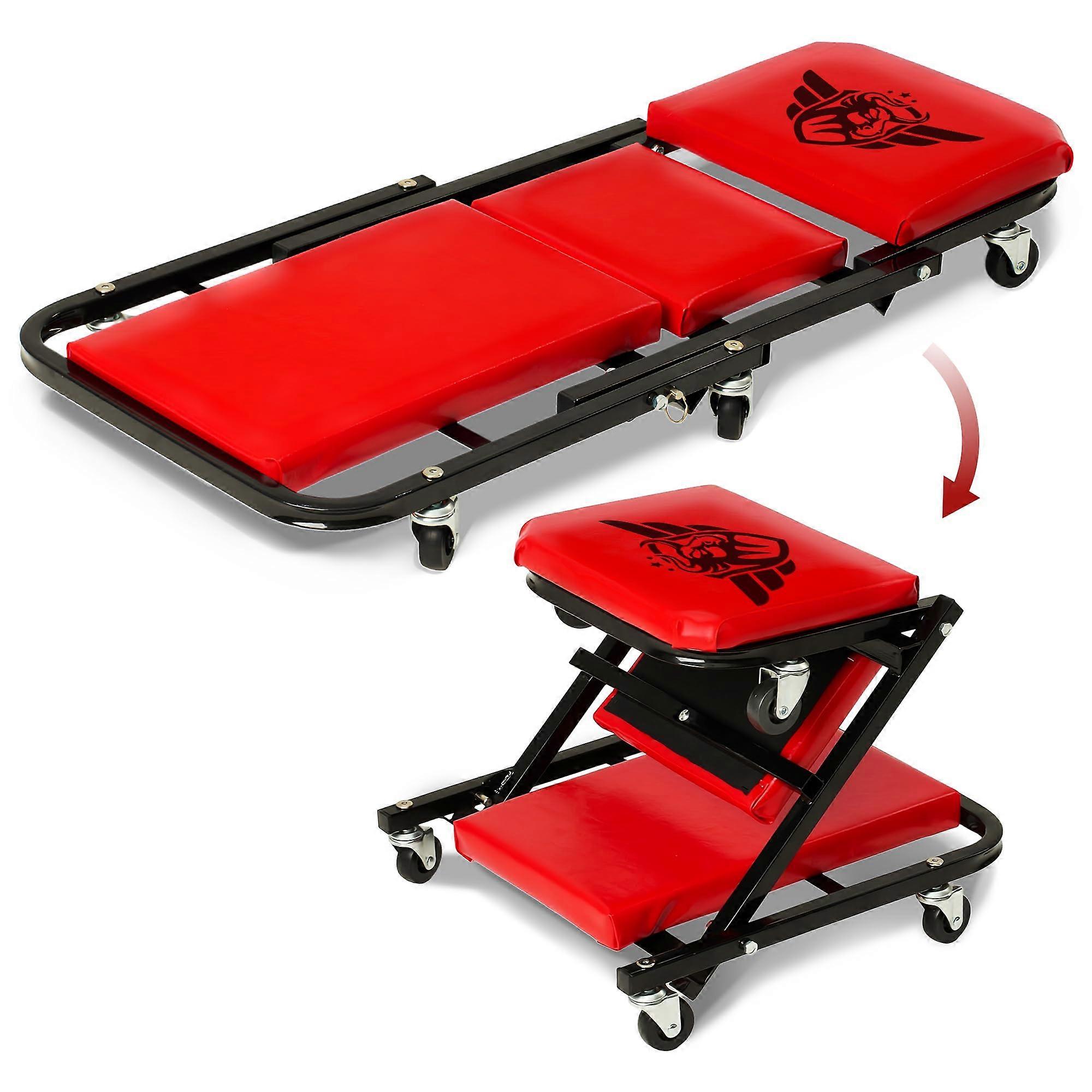 Mechanic Creeper Bench Stool 2 in 1 Folding Adjustable Chair Z Design 300 Lbs Capacity