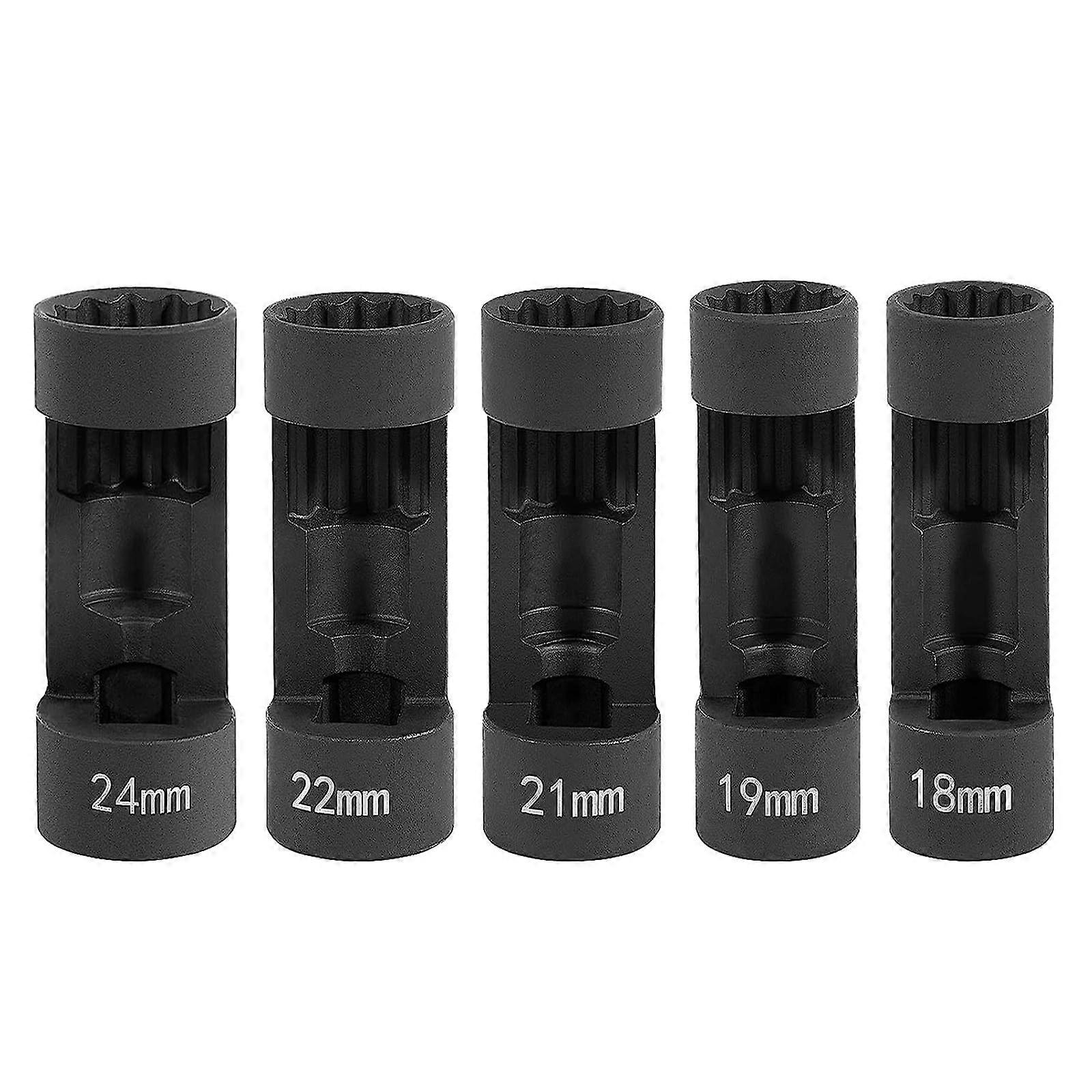 Strut Nut Socket 18mm 19mm 21mm 22mm 24mm 1/2 Inch Drive 12 Point Suspension Nut Tool for Hex Wrench 5 Piece Set