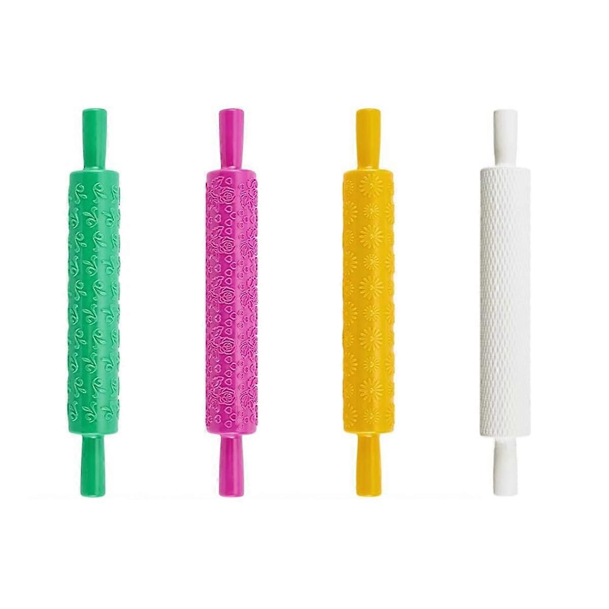 4Pcs Clay Modeling Pattern Rollers Kit 4 Colors Leather Texture Roller Plastic Rolling Pin Polymer