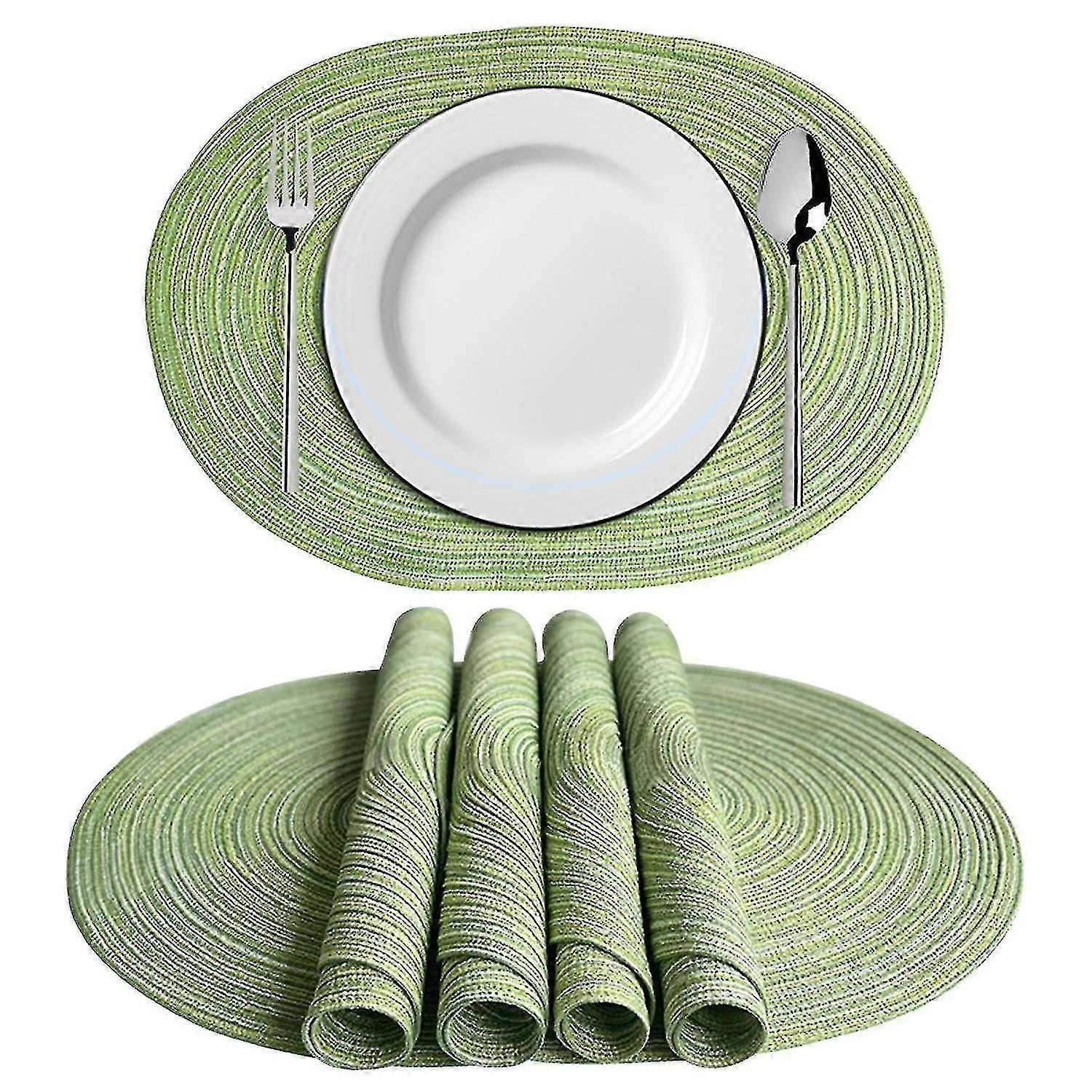 Sets de table lavables ovales 19,6 x 13,7 pouces vert brun gris jaune pour table de cuisine