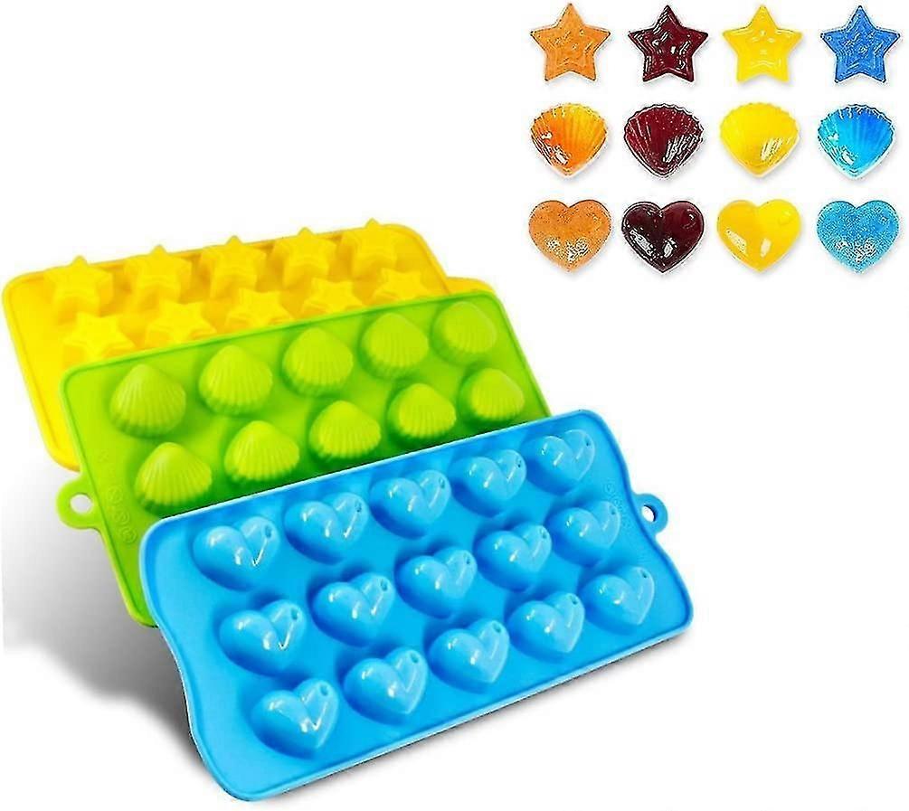 Set Of 3 Ice Cube Molds Trays - Silicone Molds Shapes Hearts, Stars, Shells - Ice Trays Gift