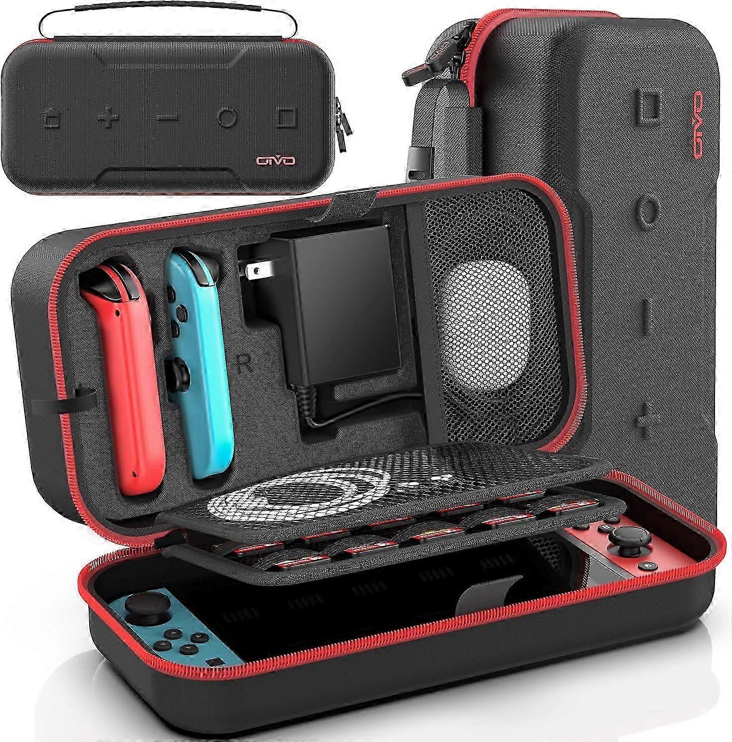 Switch OLED Carrying Case Compatible with Switch & Switch OLED, Portable Switch Travel Carry Case Fit for Joy-Pap and Adapter 20 Games, Red