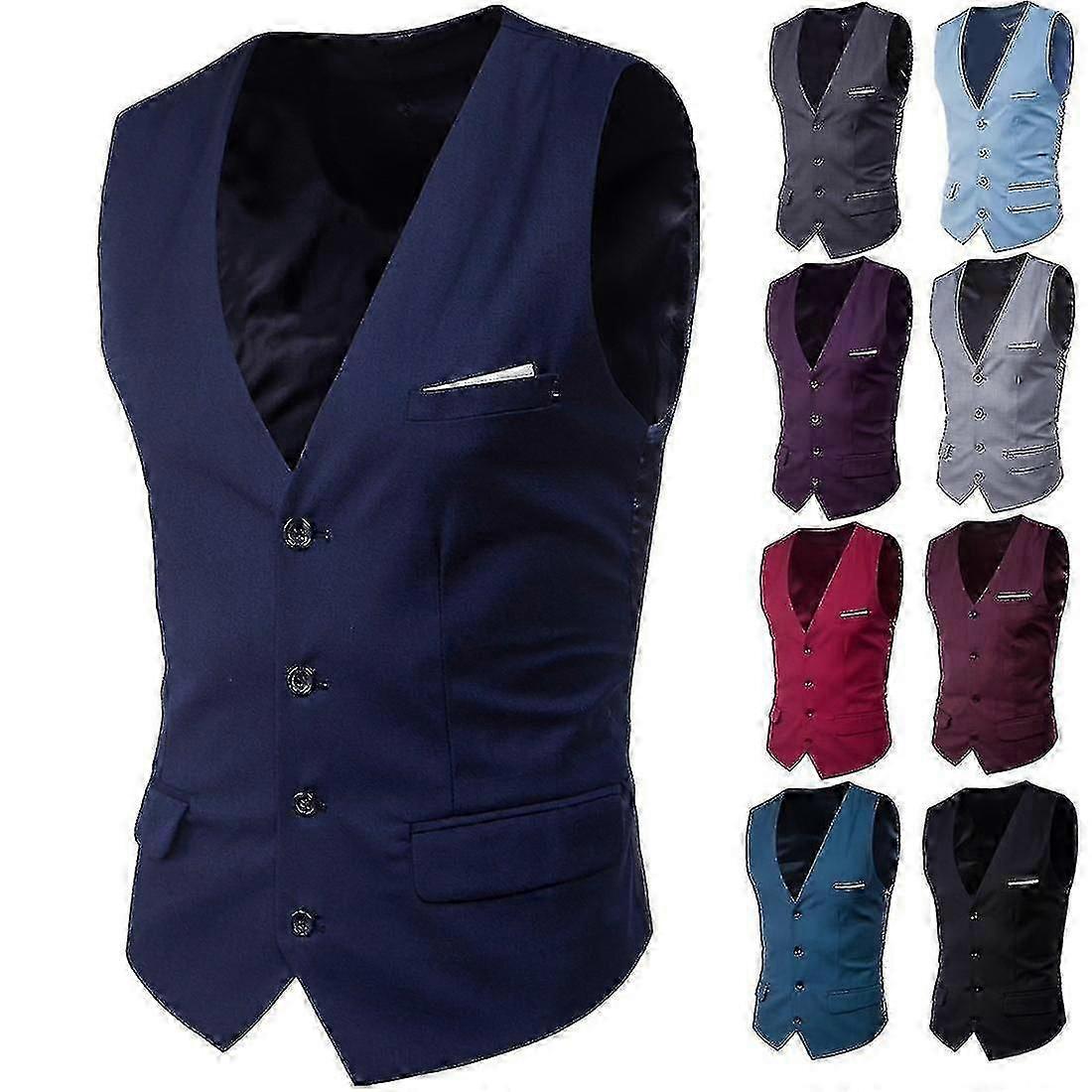 Plus Size Men's Single Breasted Business Vest in Solid Color Polyester for Spring and Autumn Wear