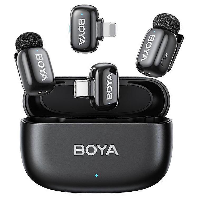 BOYA mini Mfi-zertifiziertes 2-teiliges drahtloses Lavalier-Mikrofon AI-Rauschunterdrückungsmikrofon mit Lightning + USB-C-Empfänger