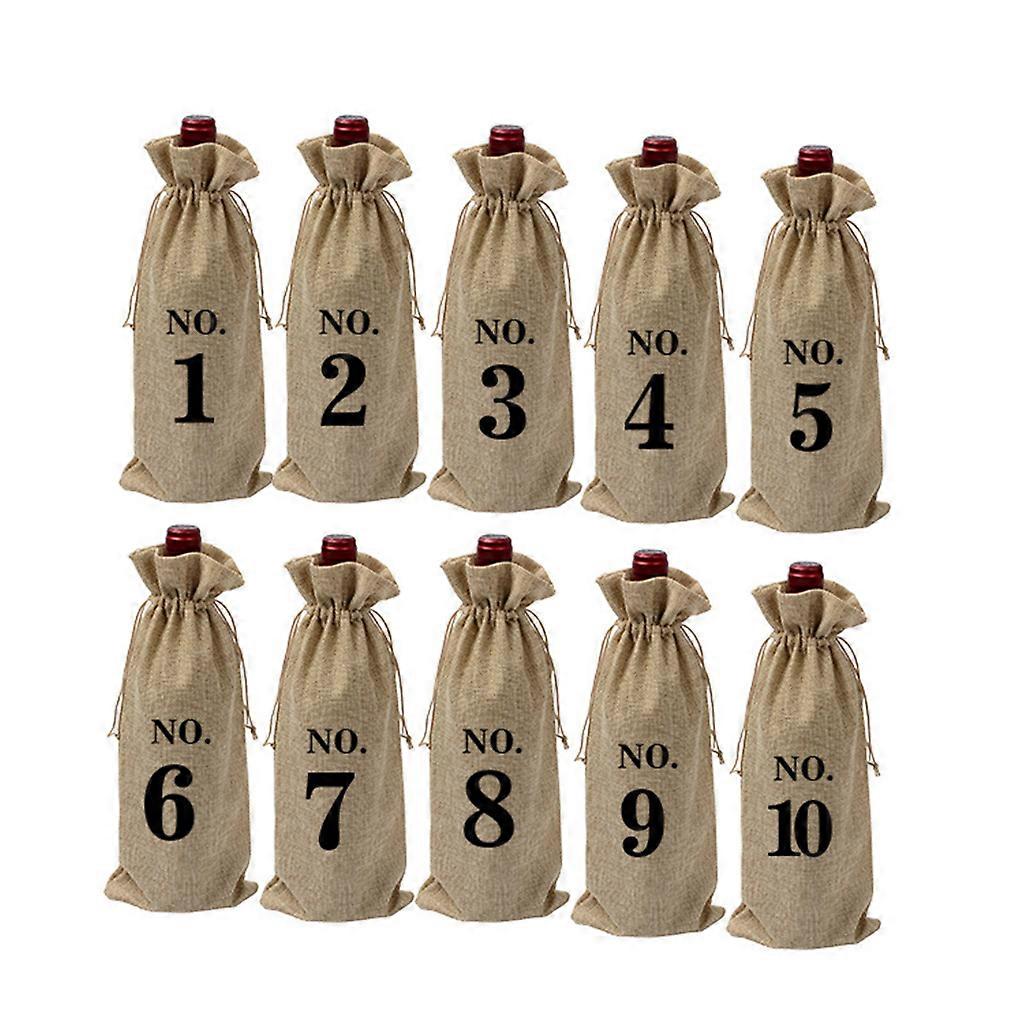 10 Pcs Burlap Wine Bags with Drawstring Numbered Glass Bottle Packaging Cover